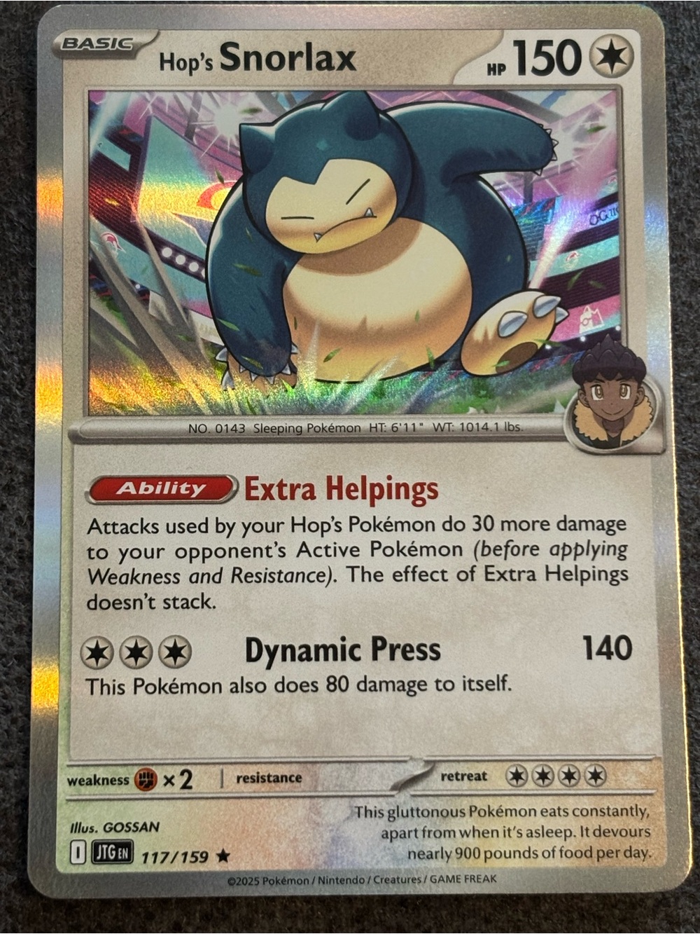Hop's Snorlax Pokémon Card - Holofoil Collectible